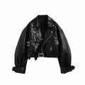 Oversized black leather biker jacket